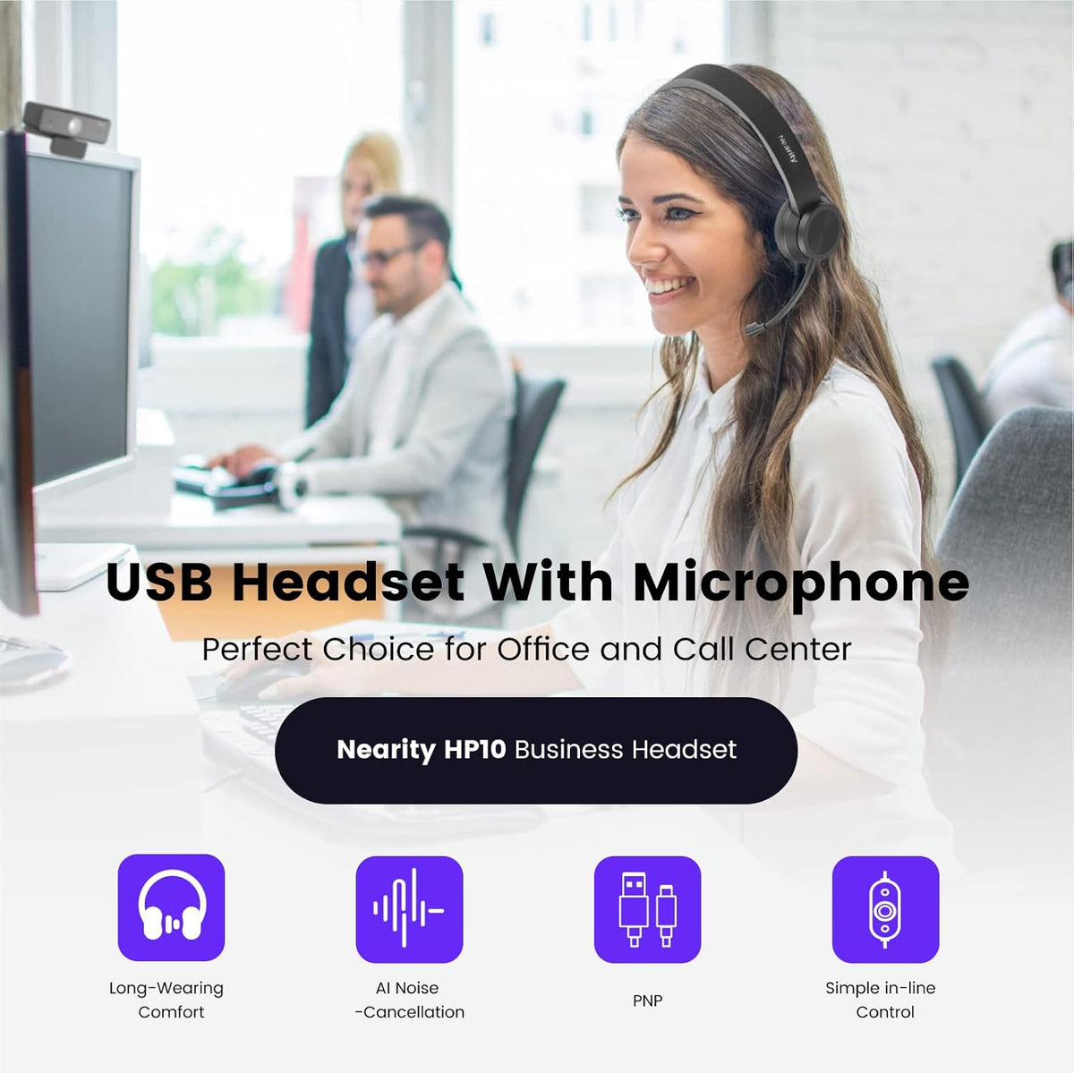 Pack of 2 Wired USB Computer Headset with Microphone W59164
