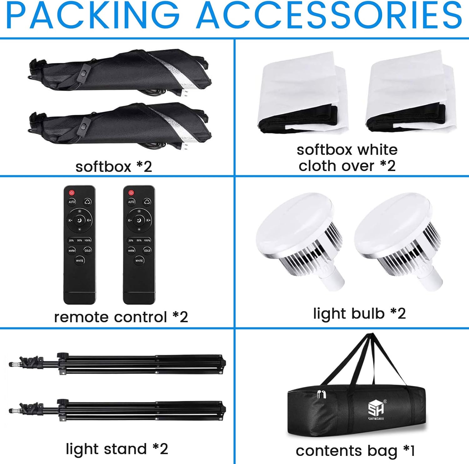 Softbox Lighting Kit with 2 Remote Dimming 6000K Bulbs O421