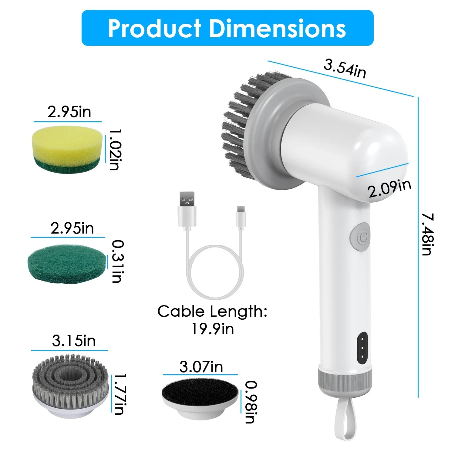 Cordless Electric Spin Scrubber Handheld Cleaning Brush with 3 Cleaning Brushes Q130683