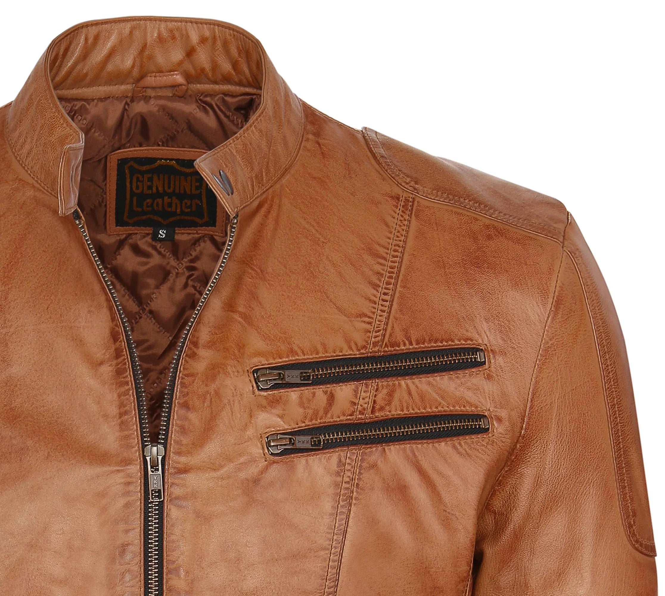 Camel Lambskin Leather Biker Jacket Size L D59529