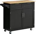 Black Rolling Kitchen Island with Rubberwood Top and Drawers K3201