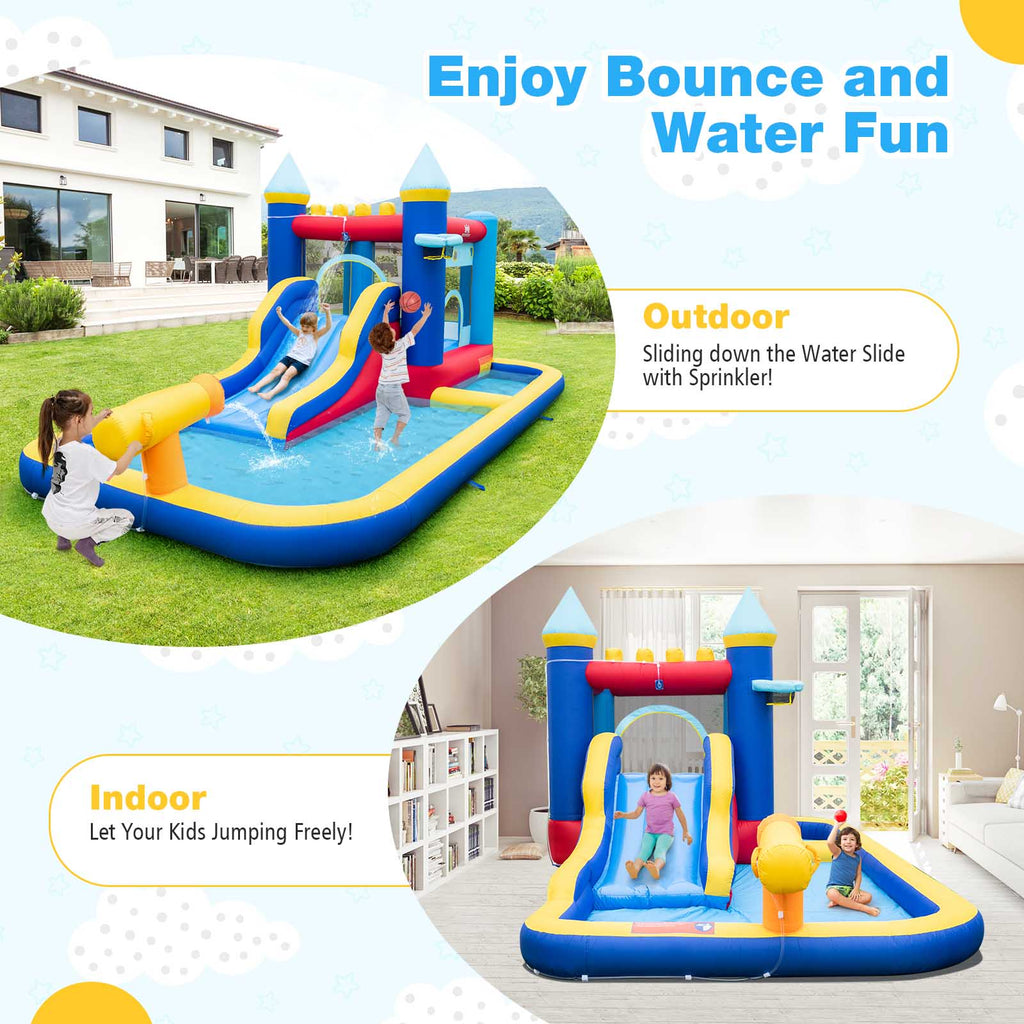 6-in-1 Inflatable Water Castle Bouncer with 50 Ocean Balls & 735W Blower Q2116