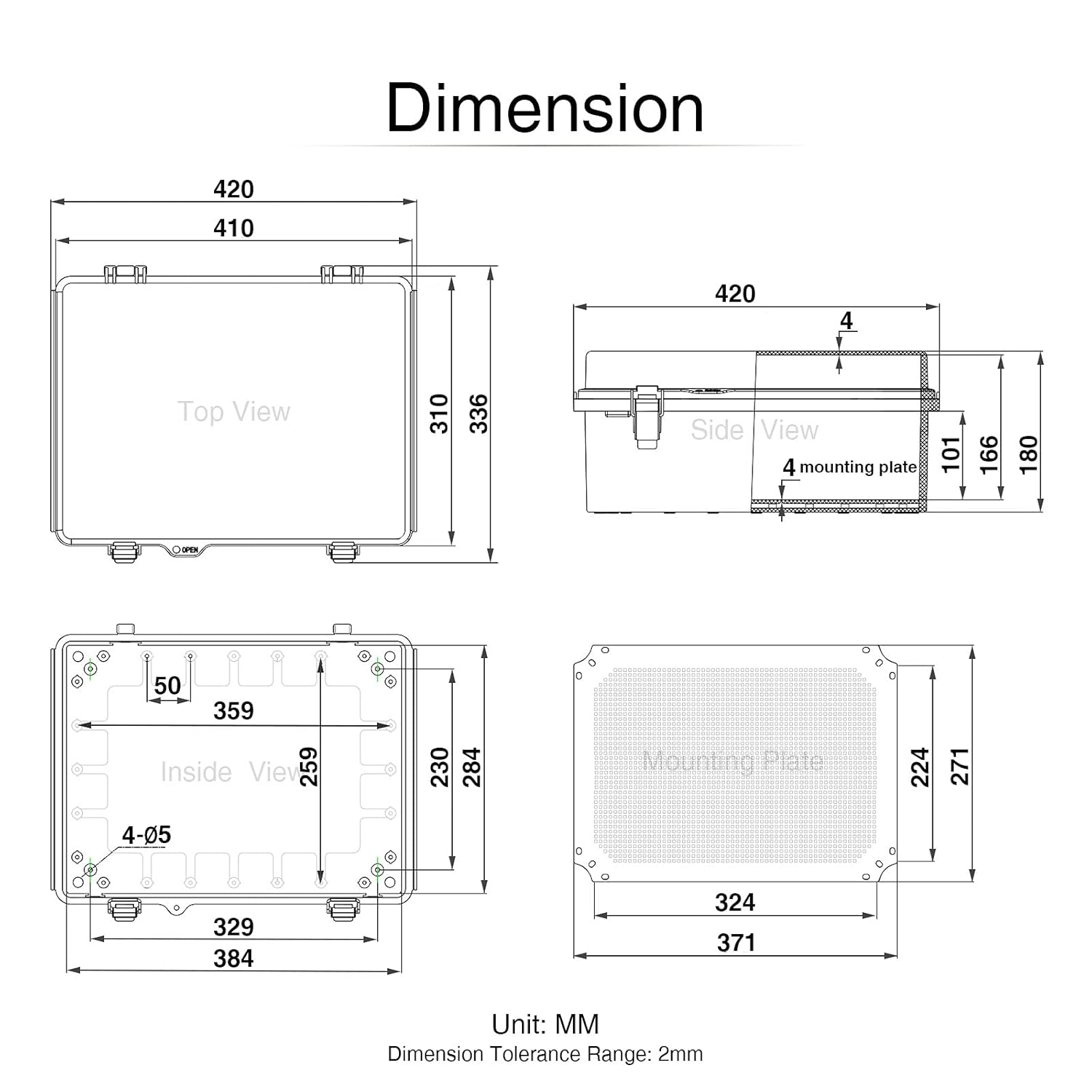 Hinged Cover Stainless Steel Latch Junction Box with Mounting Plate, IP67 Waterproof ABS Plastic Grey T9189