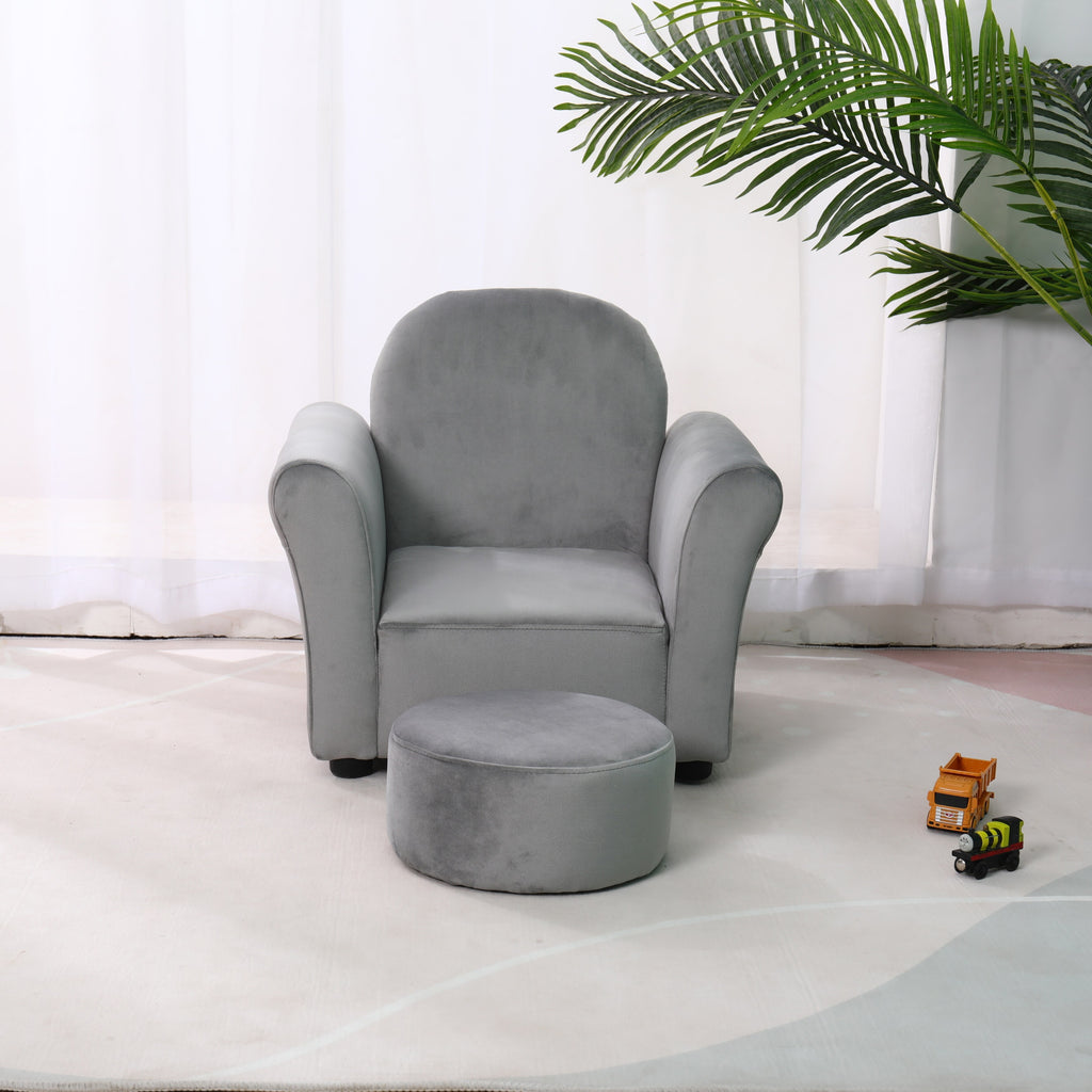 Pink Velvet Kids Sofa with Ottoman C82207