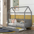 White Wood Twin Size House Bed Frame with Trundle X964612
