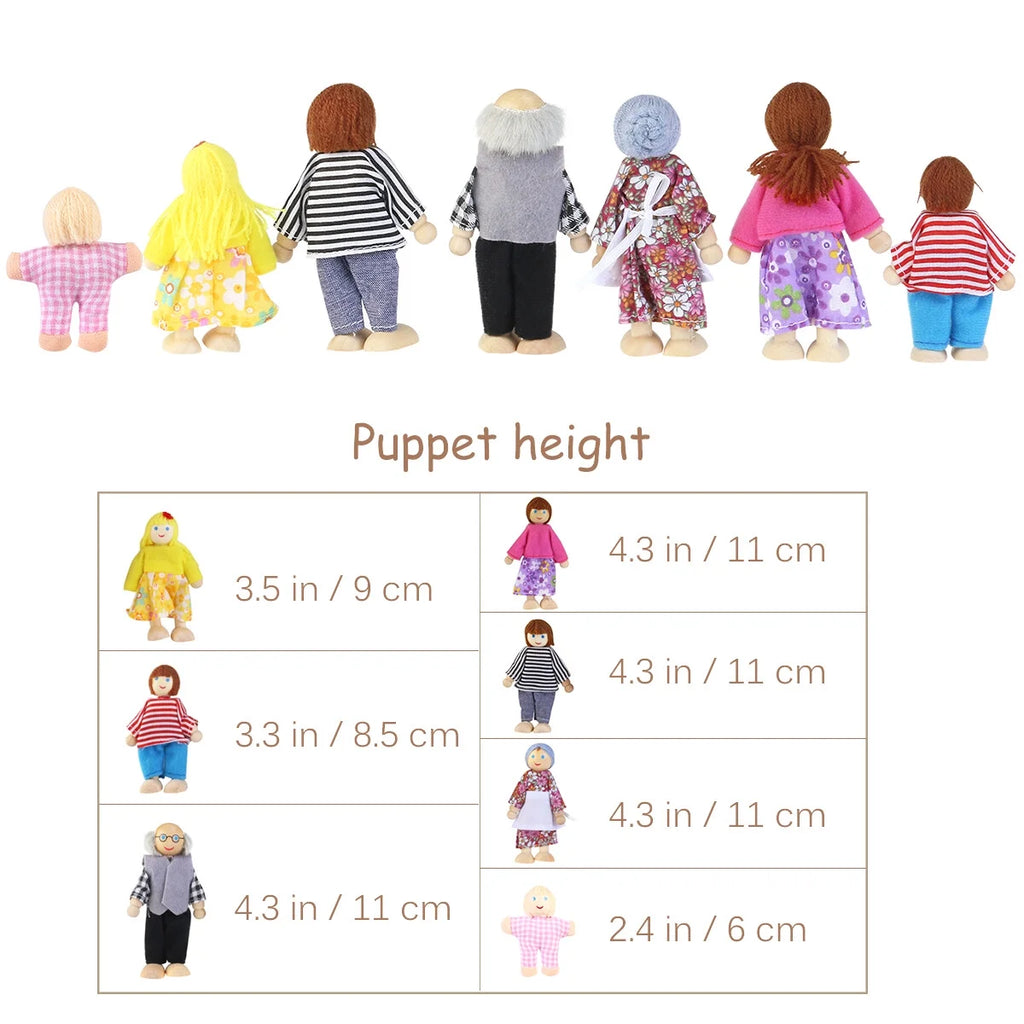 Wooden Dolls Playset Set of 7 People B126