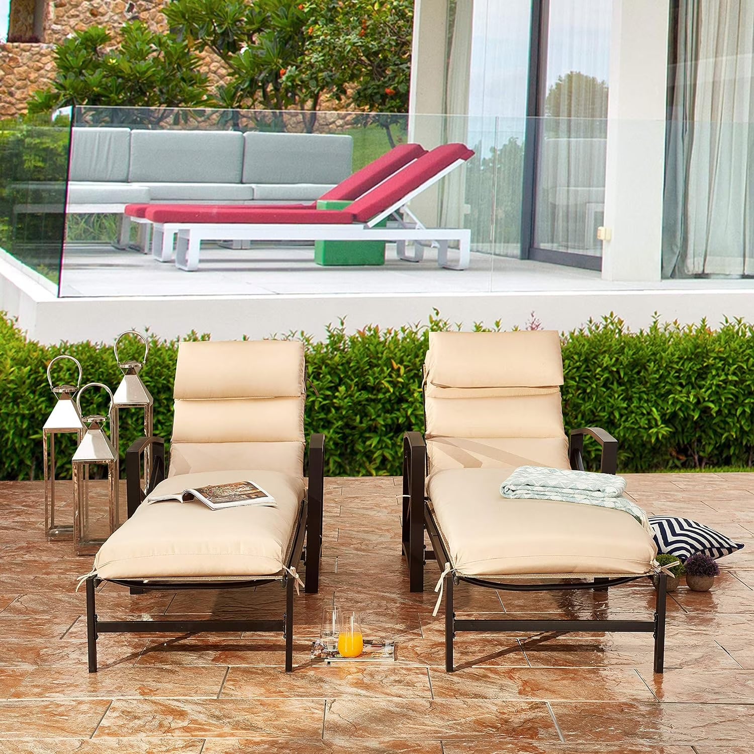 2 Piece Patio Chaise Lounge Chair Set with Cushions O7134