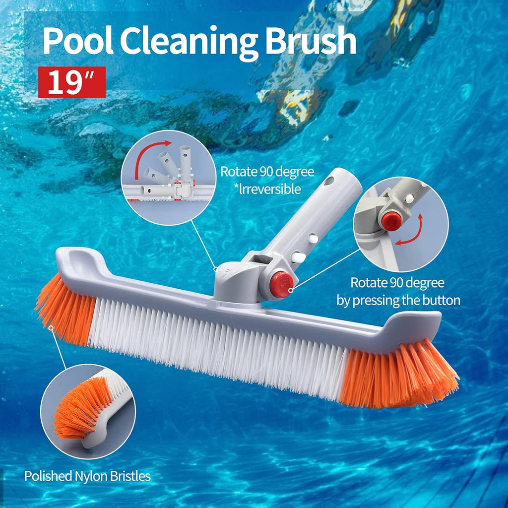 Pool Brush Head with Pole, 18 Polished Nylon Bristles, 12ft, Pack of 2 Z81829