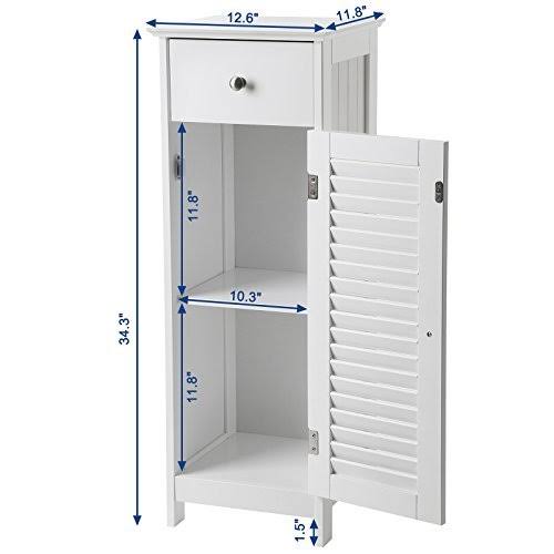 White Wooden Bathroom Floor Cabinet with Drawer and Single Shutter Door O71936