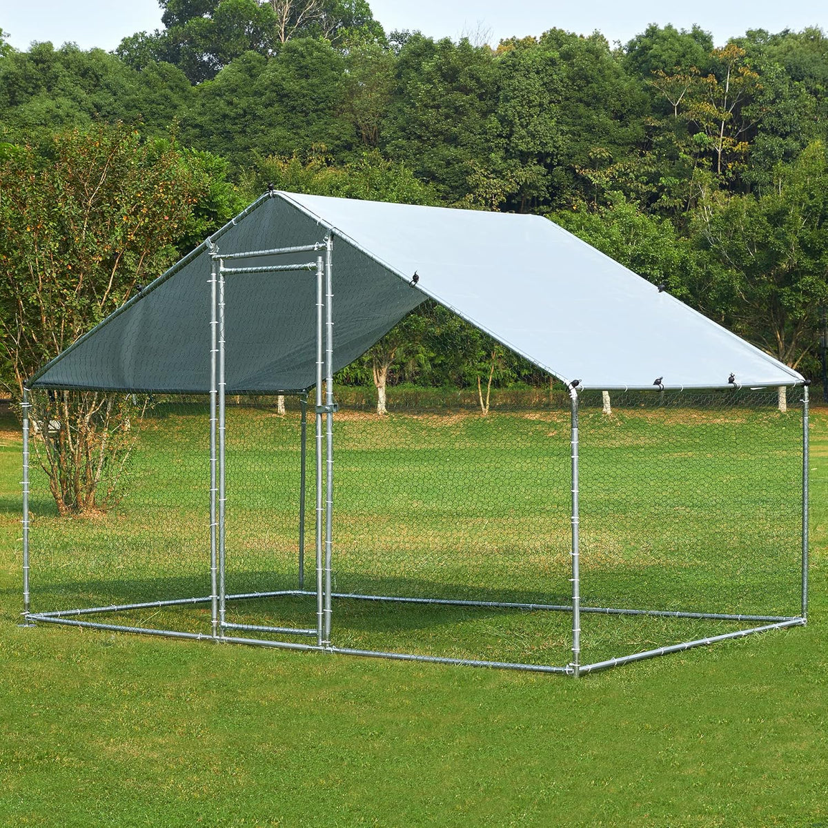 Metal Chicken Coop with Run Waterproof Cover Cage for Rabbits Cats Dogs X990