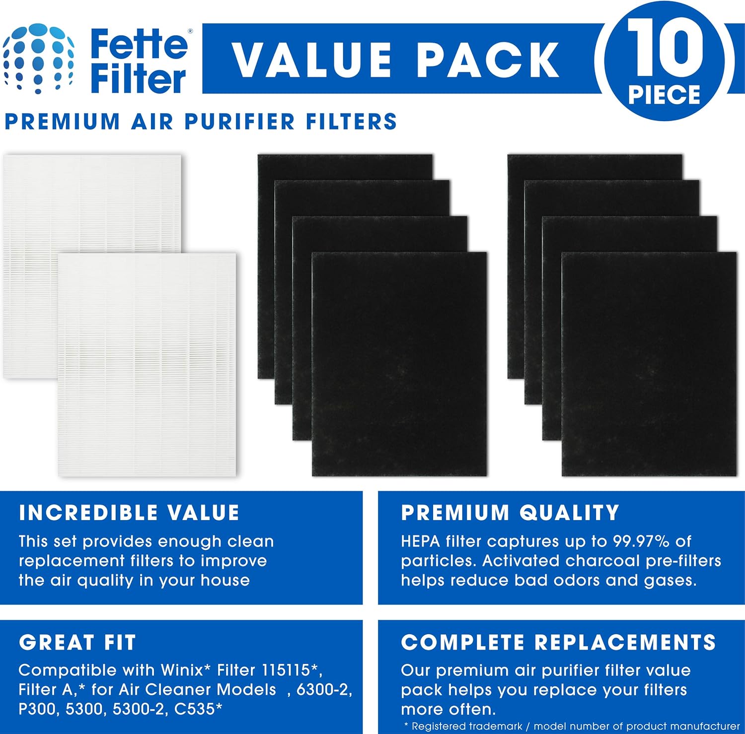 2-Pack HEPA Filters Plus 8 Carbon Replacement Filters J86861