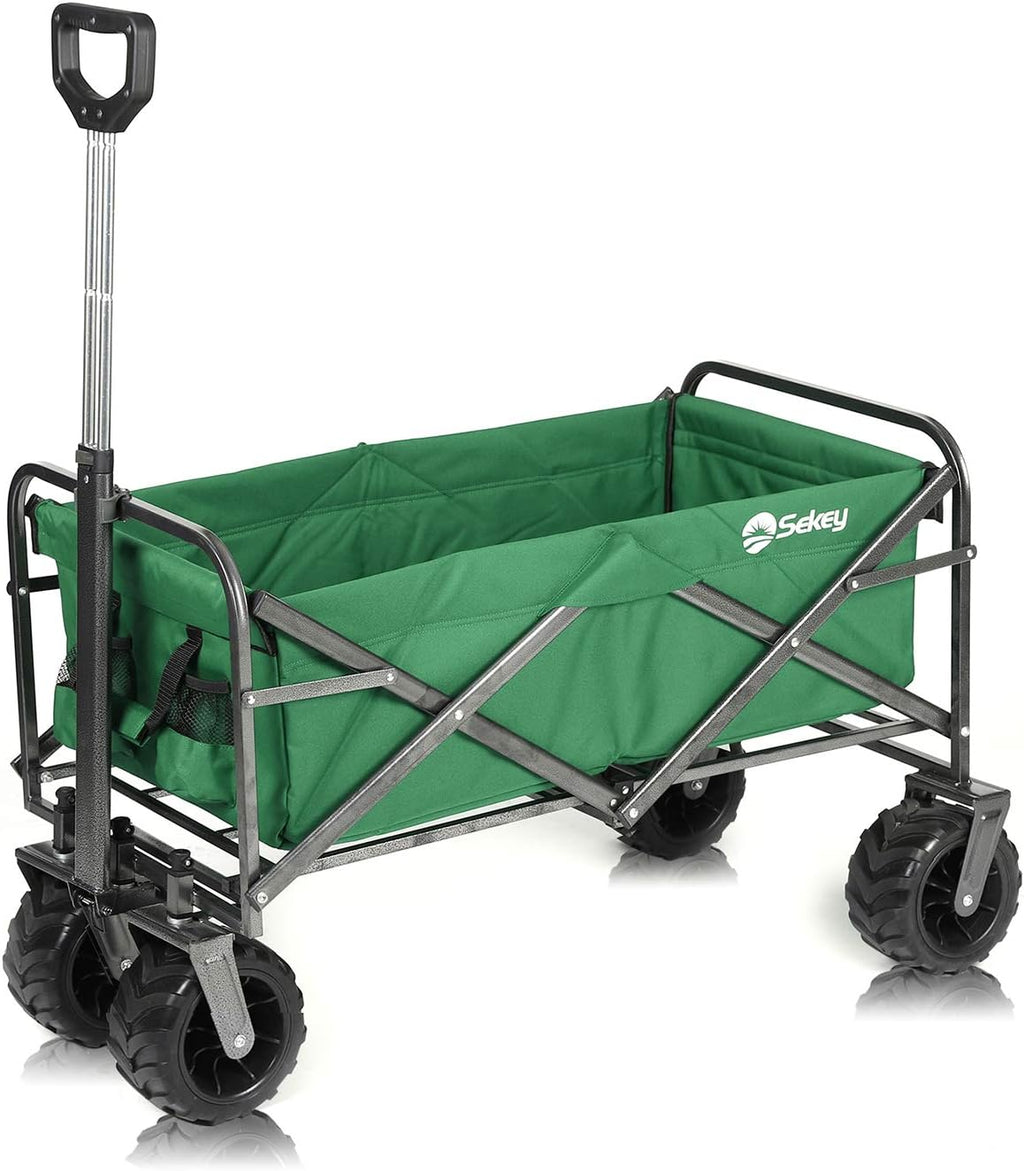 Red Collapsible Folding Wagon Cart with Brake, All Terrain Wheels Q642