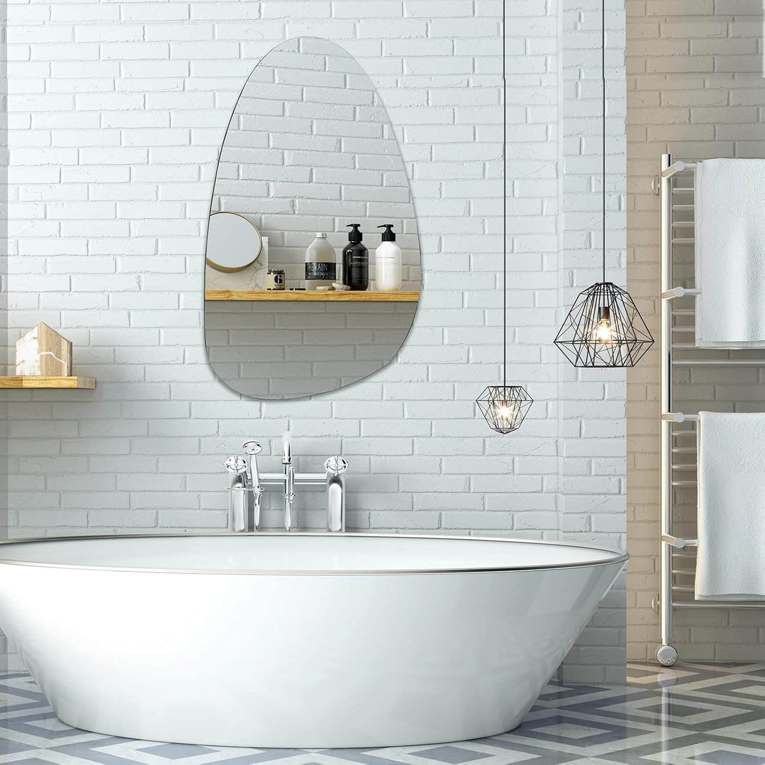 Irregular 20 x 33 Inch Wall Mounted Frameless Mirror J743123