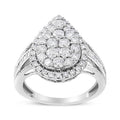 White .925 Sterling Silver 1.50 CTTW Round-Cut Diamond Pear Shaped Halo Cocktail Ring X54687