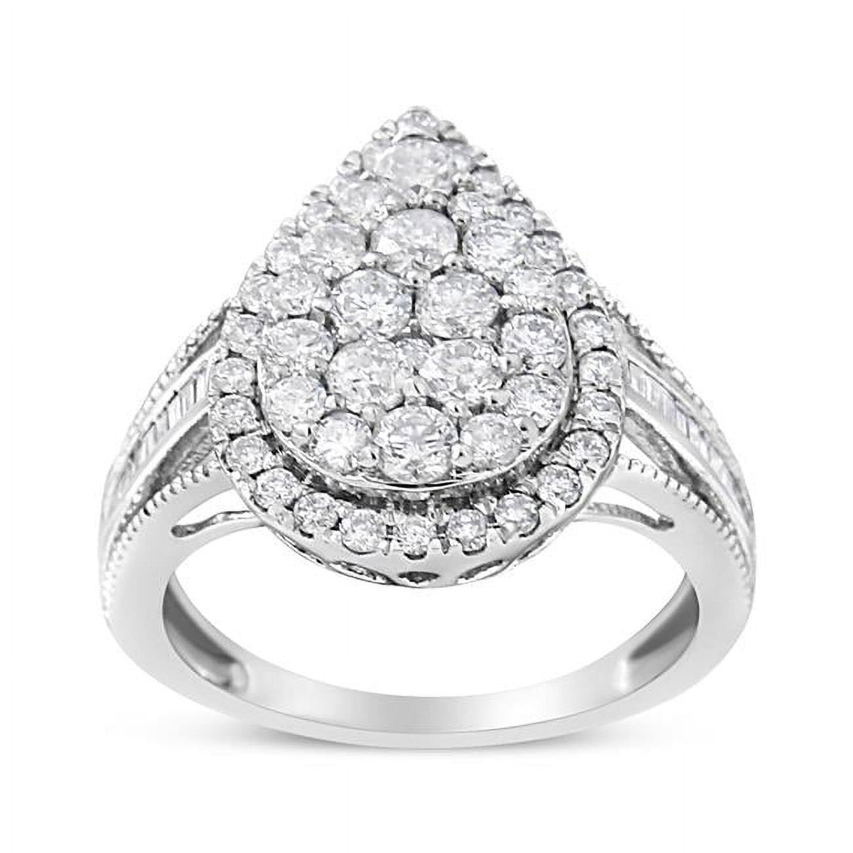 White .925 Sterling Silver 1.50 CTTW Round-Cut Diamond Pear Shaped Halo Cocktail Ring X54687