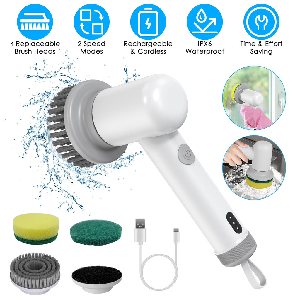 Cordless Electric Spin Scrubber Handheld Cleaning Brush with 3 Cleaning Brushes Q130683