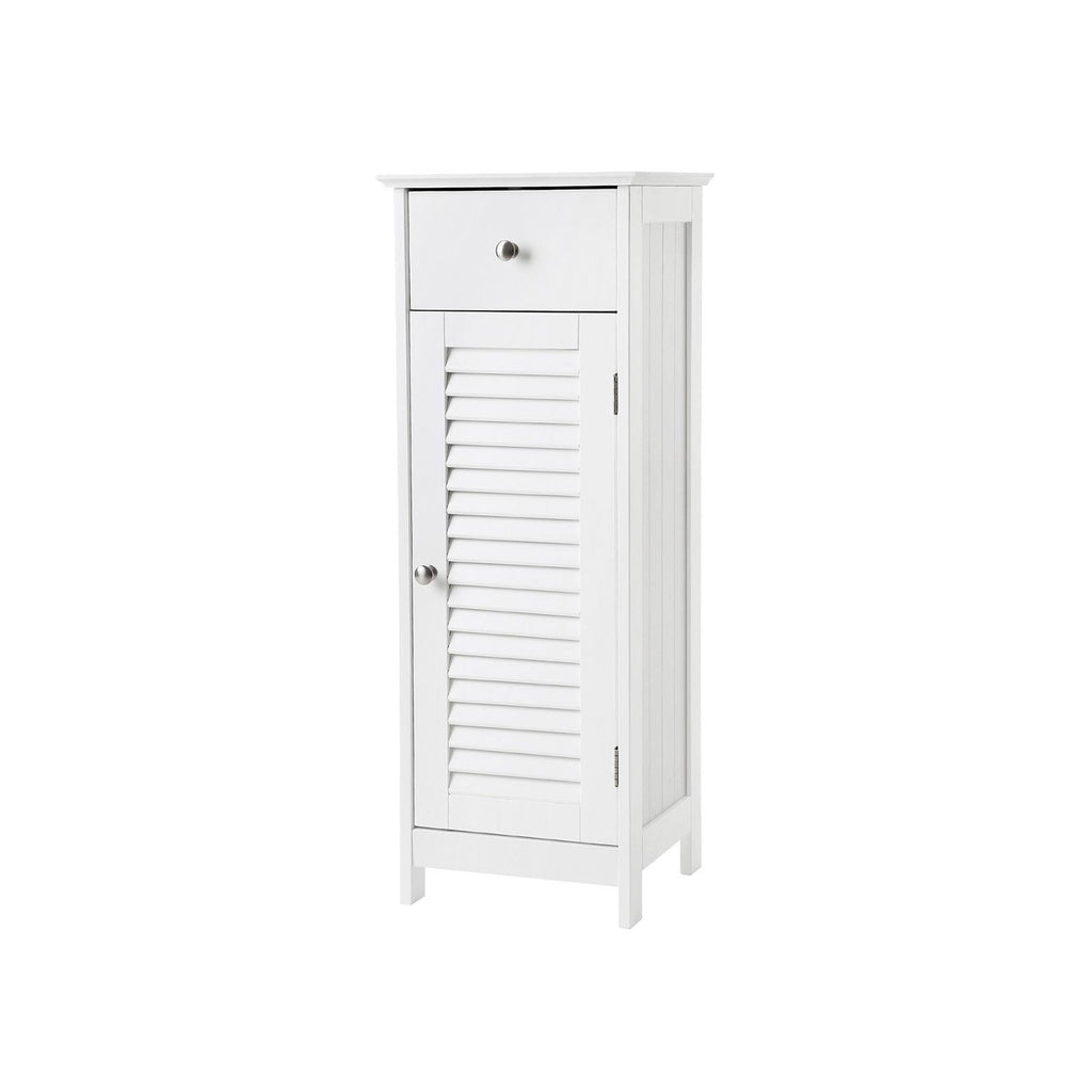 White Wooden Bathroom Floor Cabinet with Drawer and Single Shutter Door O71936