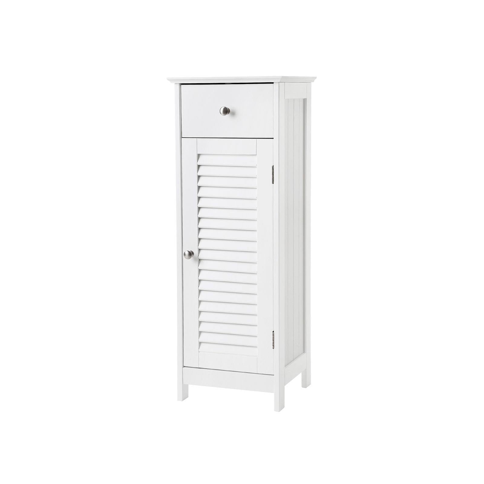 White Wooden Bathroom Floor Cabinet with Drawer and Single Shutter Door O71936