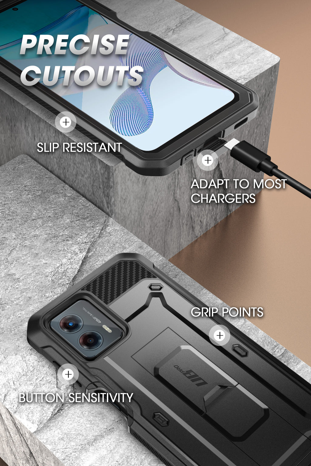 Black Rugged Case with Belt Clip and Kickstand N7510
