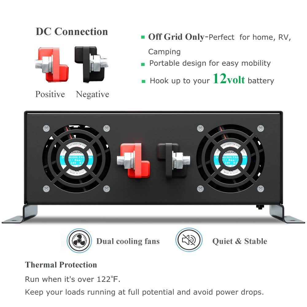 2000W 24V 120V Pure Sine Wave Power Inverter with Remote Control Switch R990
