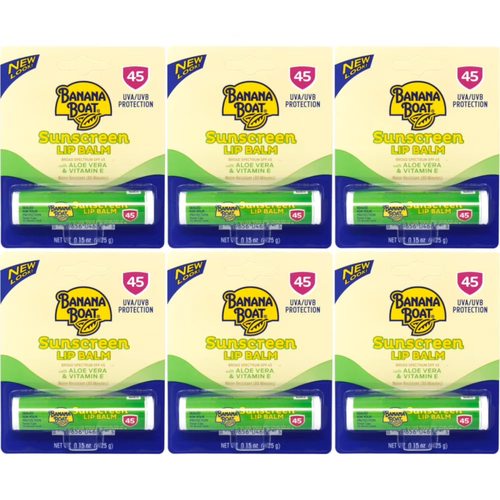 6 Pk Aloe Vera Sunscreen Lip Balm SPF 45 .15oz Ea W4003