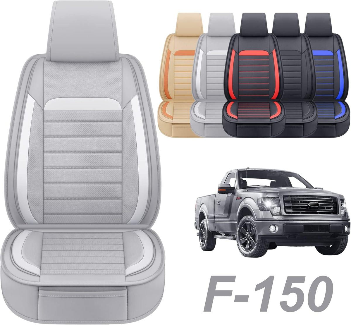 Gray Faux Leather Full Set Pickup Truck Seat Covers D625897