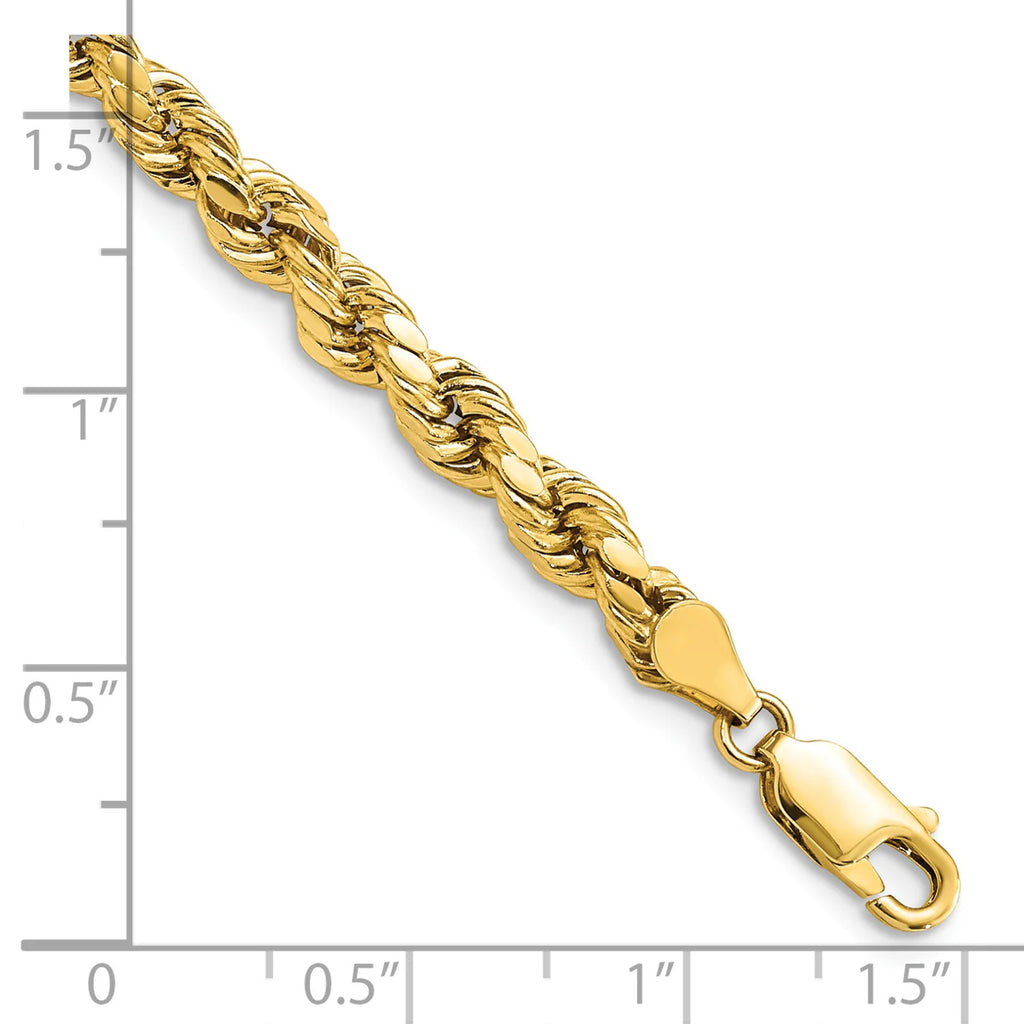 14 Karat Yellow Gold Diamond-cut Rope Chain Bracelet T9380
