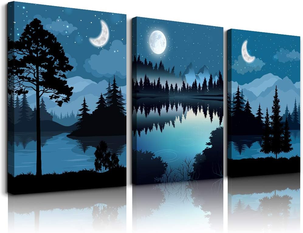 Blue Abstract Geometric Canvas Wall Art 3 Piece Framed J152966