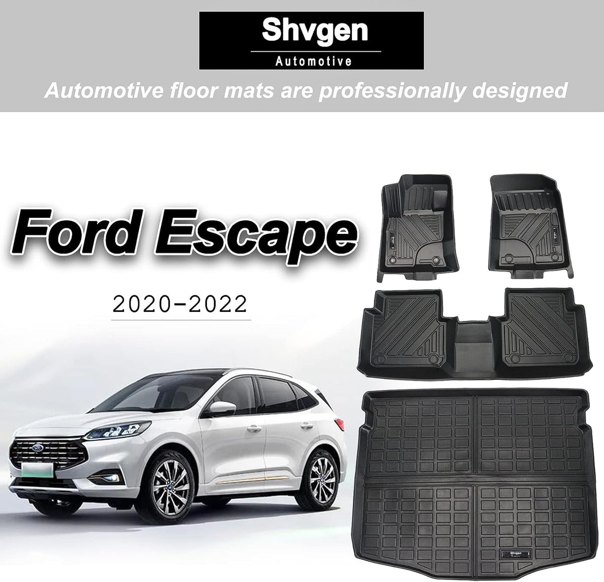 Black 2 Rows Car Floor Mats and Cargo Liner Set N7328