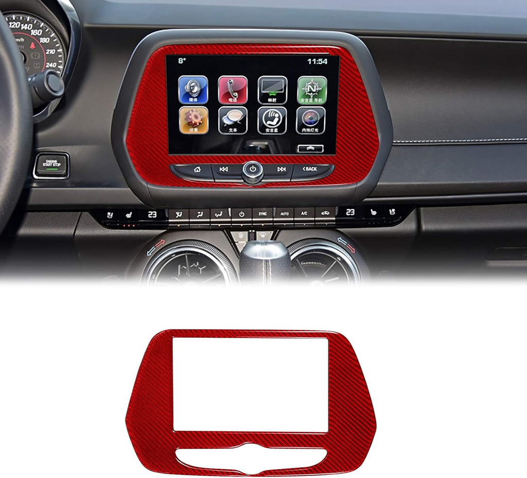 Red Carbon Fiber Radio Screen Navigation Panel Trim Cover Sticker for Chevrolet Camaro 2017 2018 2019 2020 Pack of 2 T697111