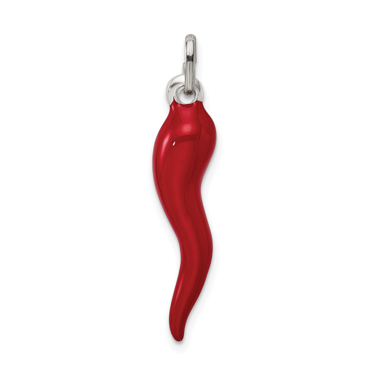 Sterling Silver Red Enamel Italian Horn Charm Pendant with Rope Chain Necklace 16'' X807