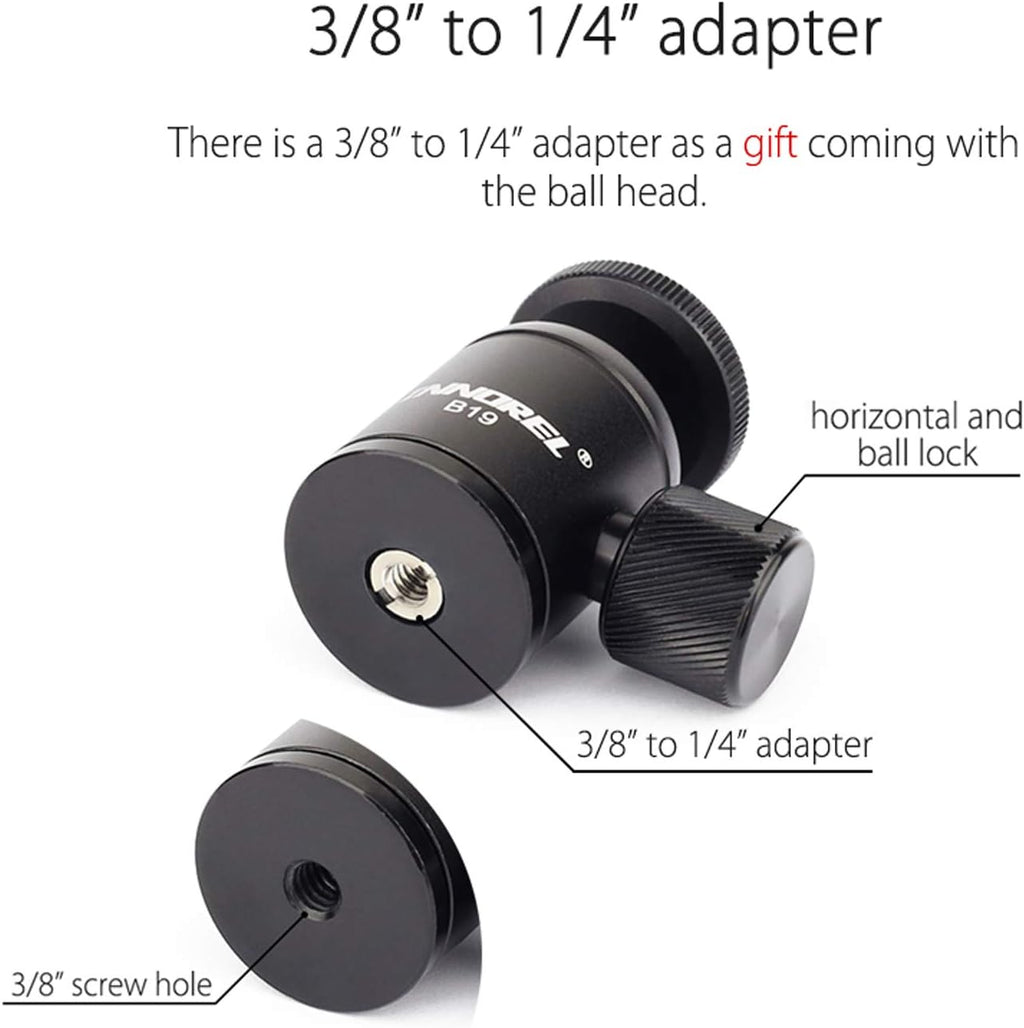 Mini Tripod Ball Head Metal Ballhead 360° Pan 90° Tilt with 3/8 to 1/4 Adapter CNC Ballheads, Max Load 6.61 lb H530