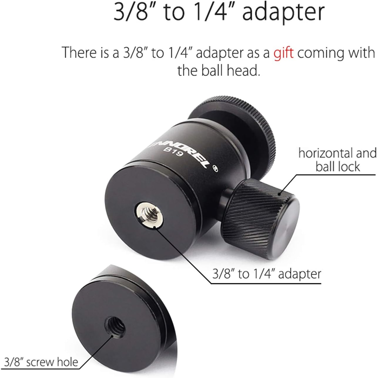 Mini Tripod Ball Head Metal Ballhead 360° Pan 90° Tilt with 3/8 to 1/4 Adapter CNC Ballheads, Max Load 6.61 lb H530