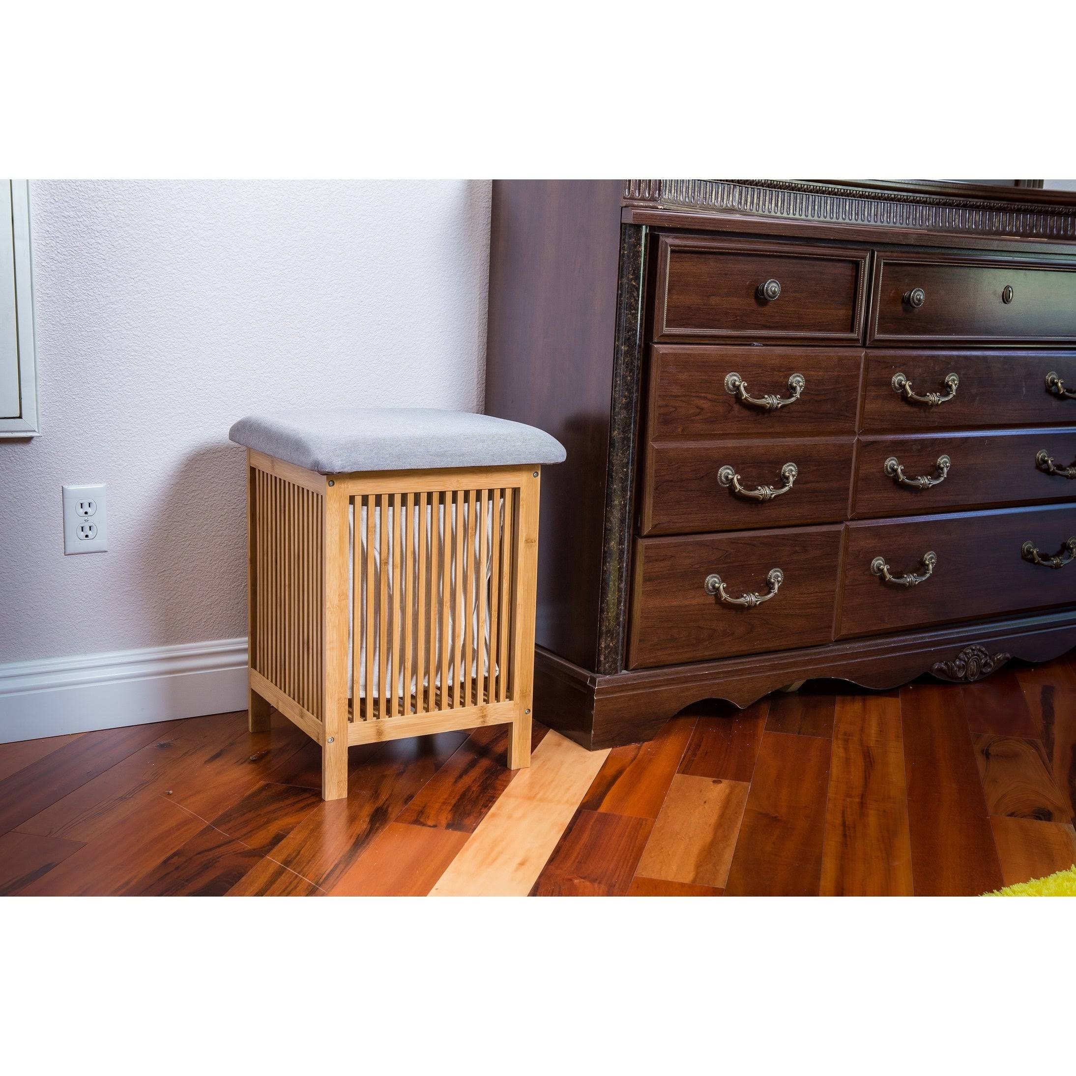 Bamboo Laundry and Storage Basket/Ottoman, 21 inch Tall M210