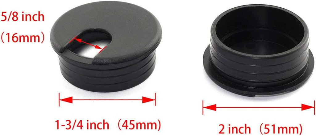 Black 2pcs 1-3/4 inch Desk Wire Cord Cable Grommets Hole Cover Plastic U443