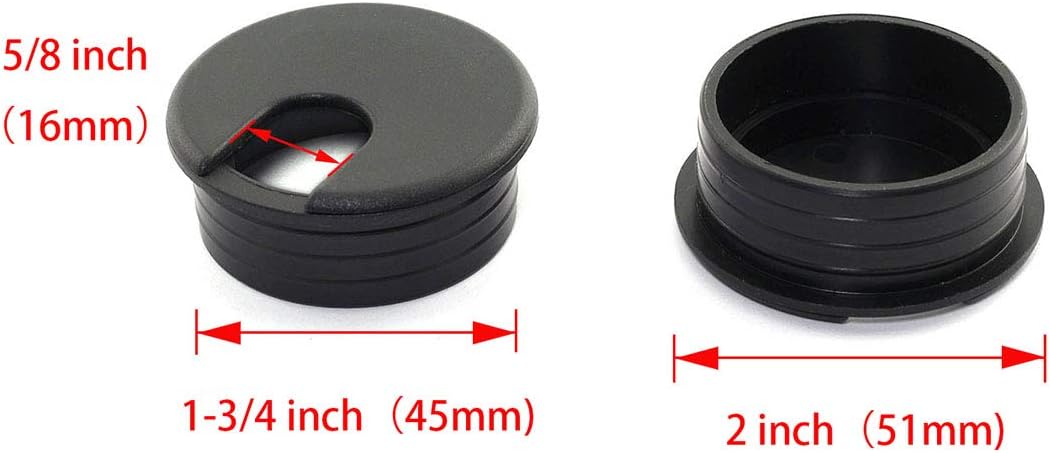 Black 2pcs 1-3/4 inch Desk Wire Cord Cable Grommets Hole Cover Plastic U443