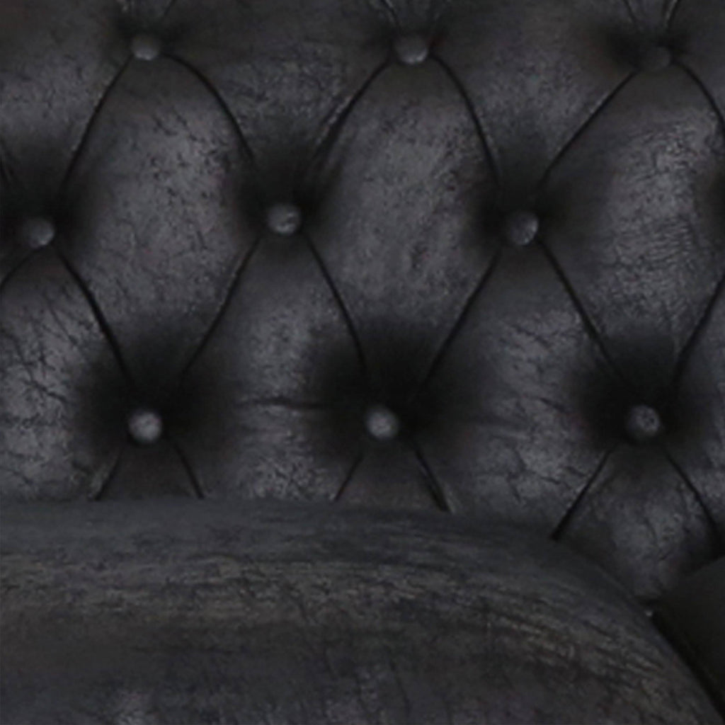 Black Chesterfield Tufted Microfiber Sofa with Scroll Arms P1753