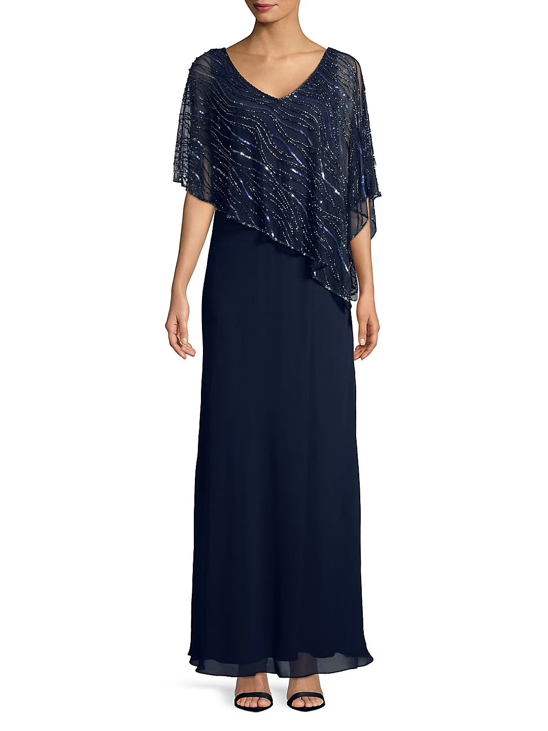 Navy Sequined V Neck Formal Dress A530984