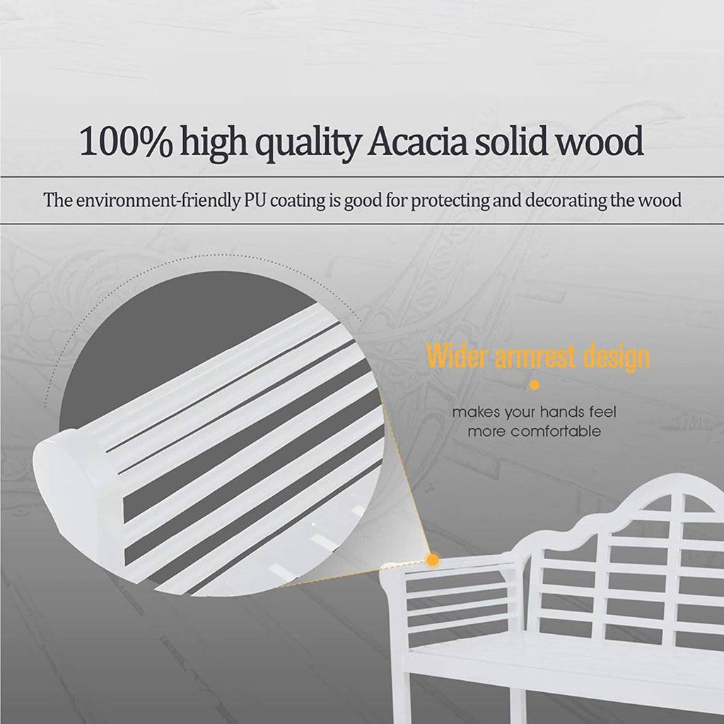 Black Acacia Wood Bench with Backrest and Armrests E179
