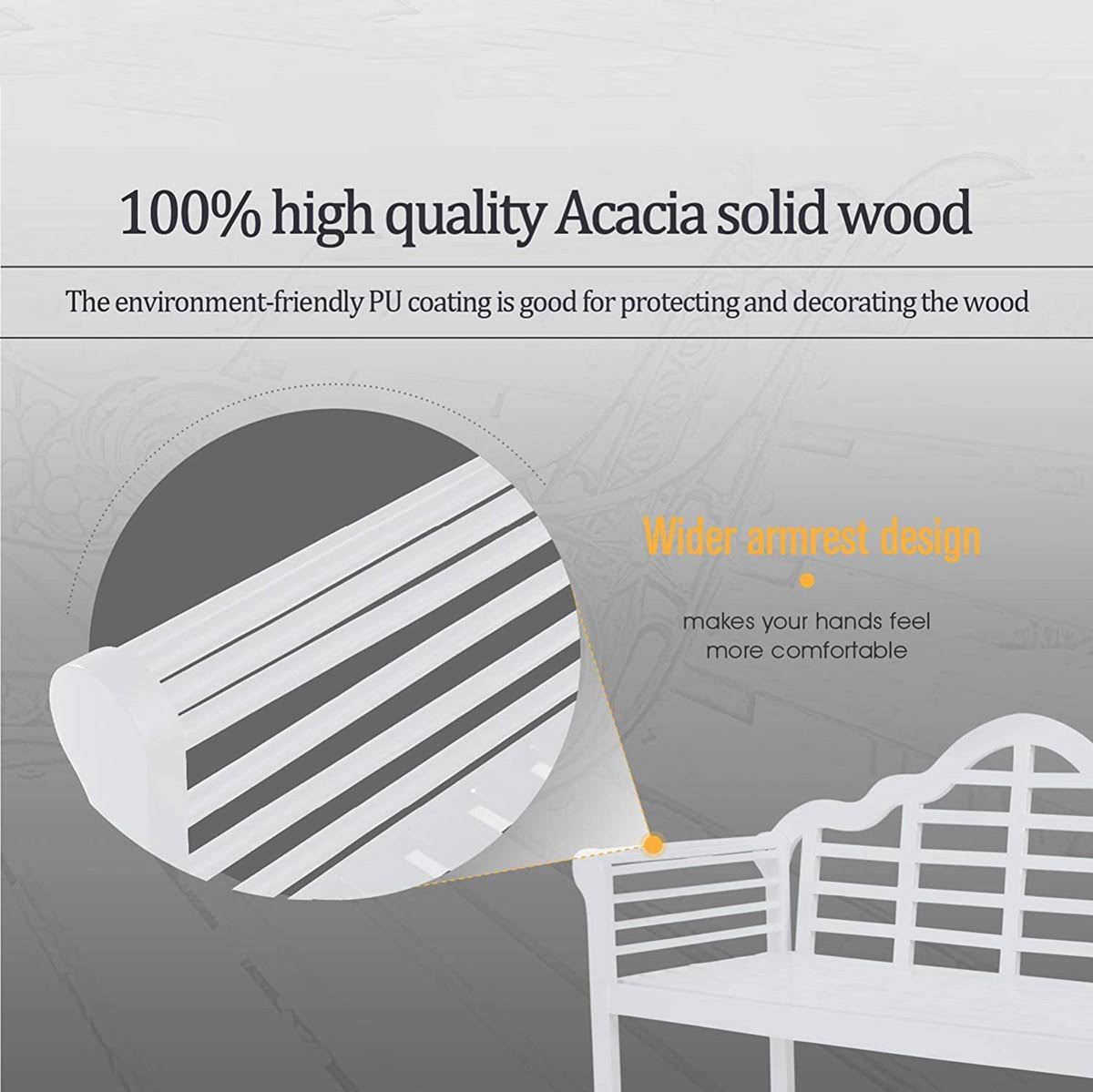 Black Acacia Wood Bench with Backrest and Armrests E179
