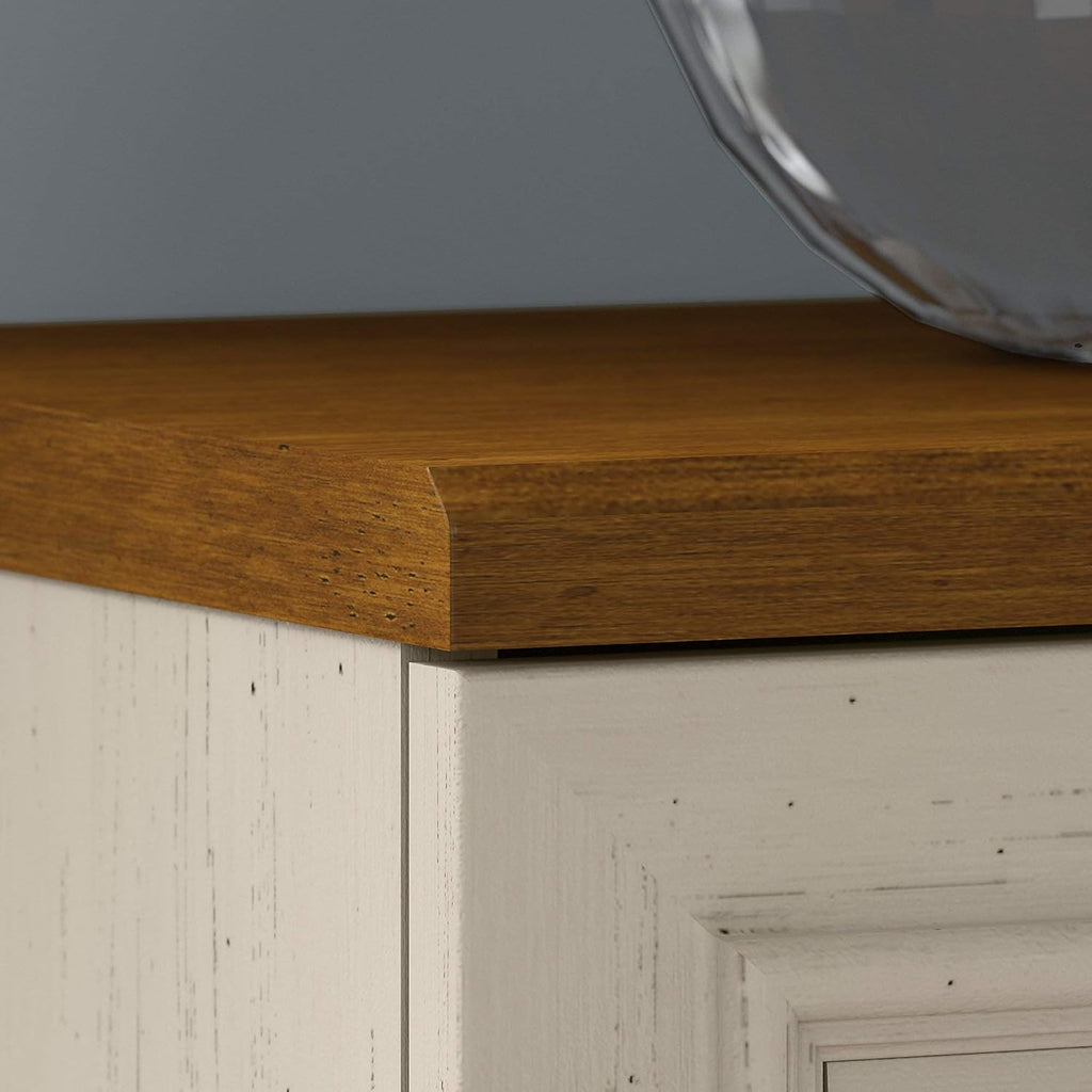 Antique White and Tea Maple Small Storage Cabinet with Doors L220949