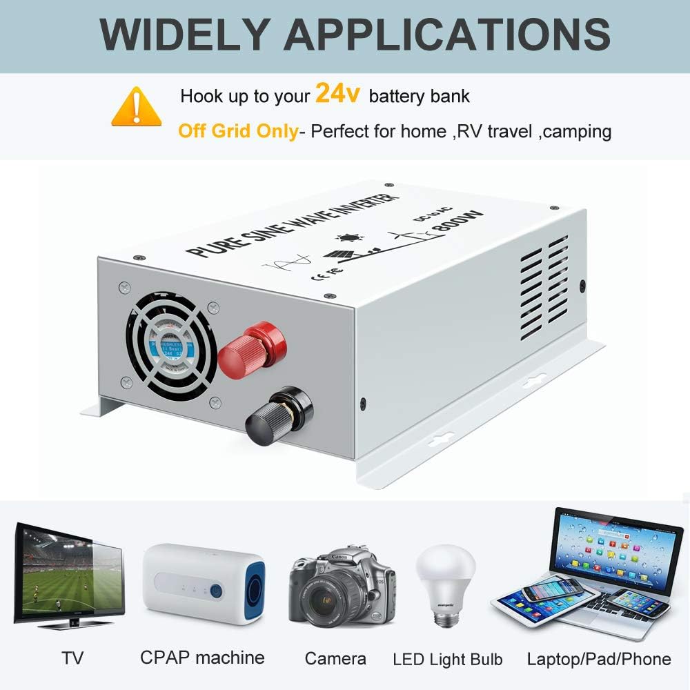 Pure Sine Wave 800W Power Inverter DC to AC 24V 120V X40939
