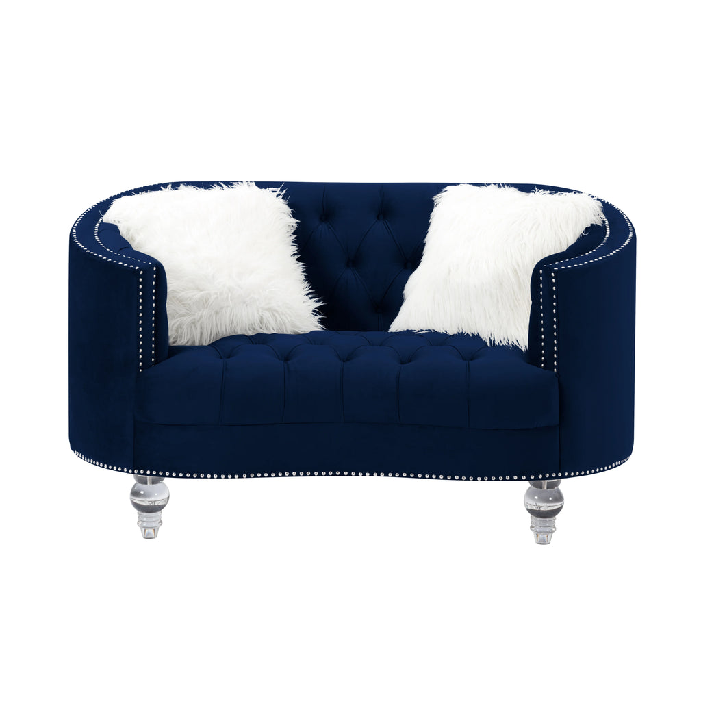 Navy Blue Velvet 3 Piece Living Room Set K594559
