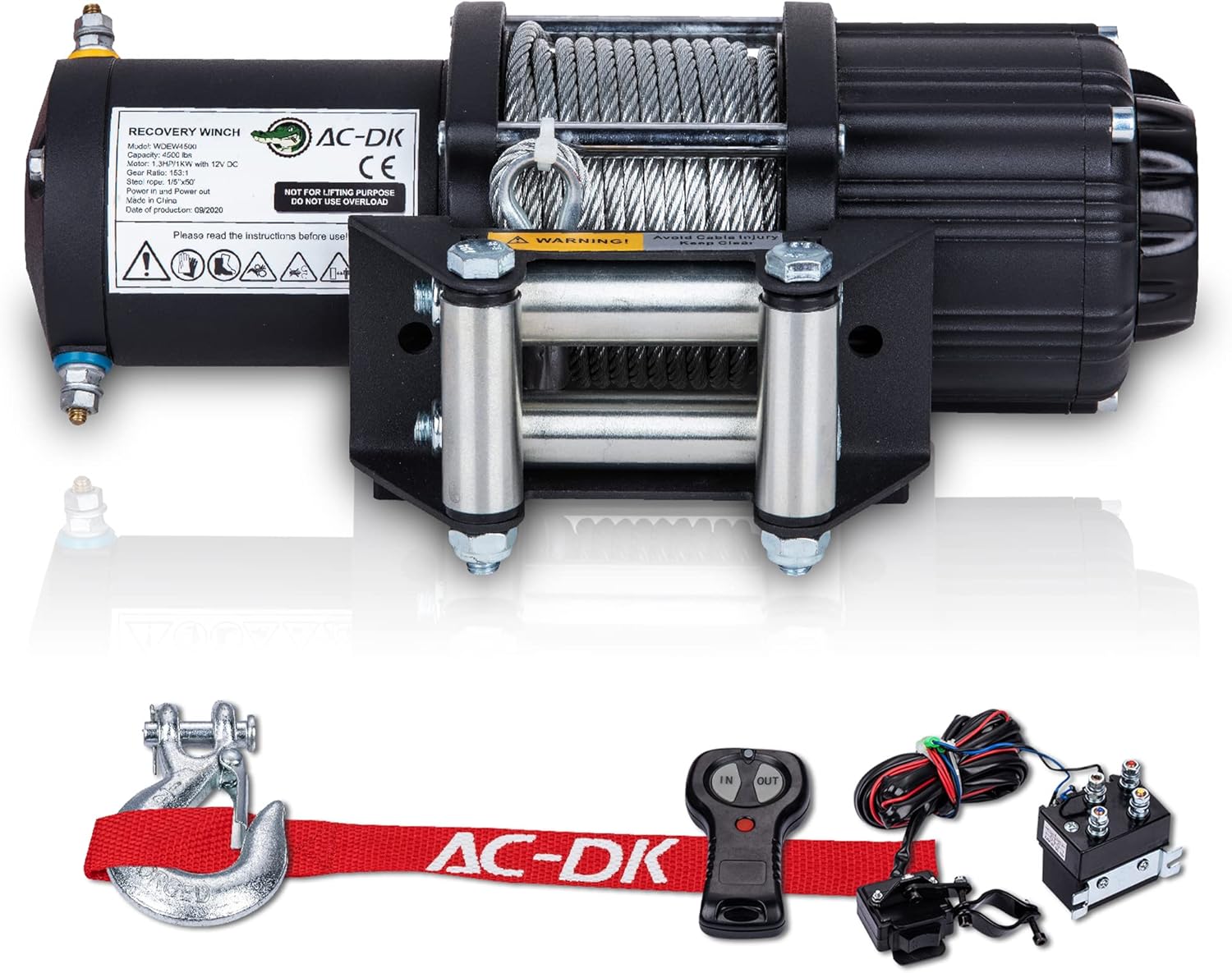 4500 lb Electric Steel Rope ATV Winch Kit, 12V, IP67 Waterproof E307