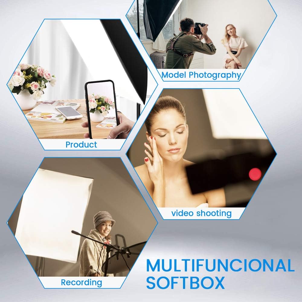 Softbox Lighting Kit with 2 Remote Dimming 6000K Bulbs O421