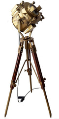 Antique Theater Tripod Marine Searchlight Nautical Wooden Tripod Retro Spotlight LED Floor Lamp V349