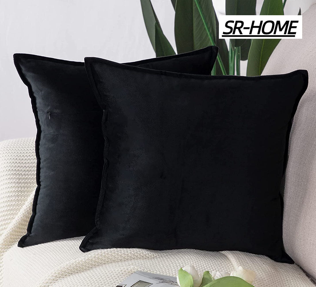 Set of 2 Velvet Decorative Throw Pillow Covers Square with Fringe Cushion Case Z444319