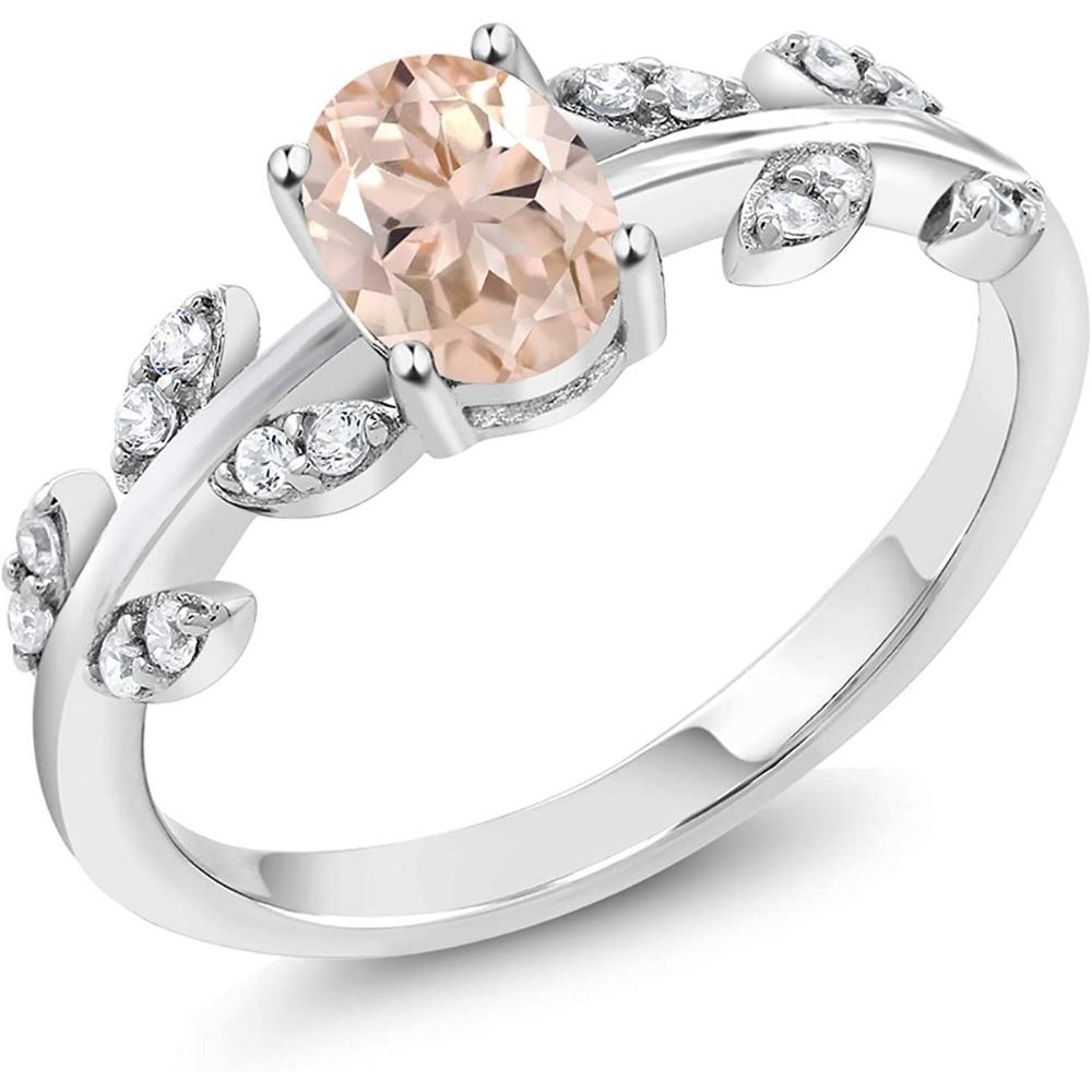 1 Ct Oval Morganite & Diamond Vine Ring in 14k Rose Gold Z97782