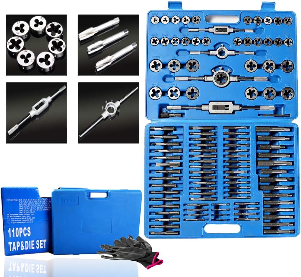 110 Piece Combination Tap and Die Set Alloy Steel Metric Tools with Carrying Case R206