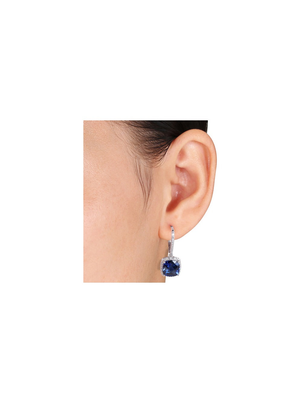 Lab-Created Blue Sapphire & Diamond Earrings 6.70 Carat in Sterling Silver M371203